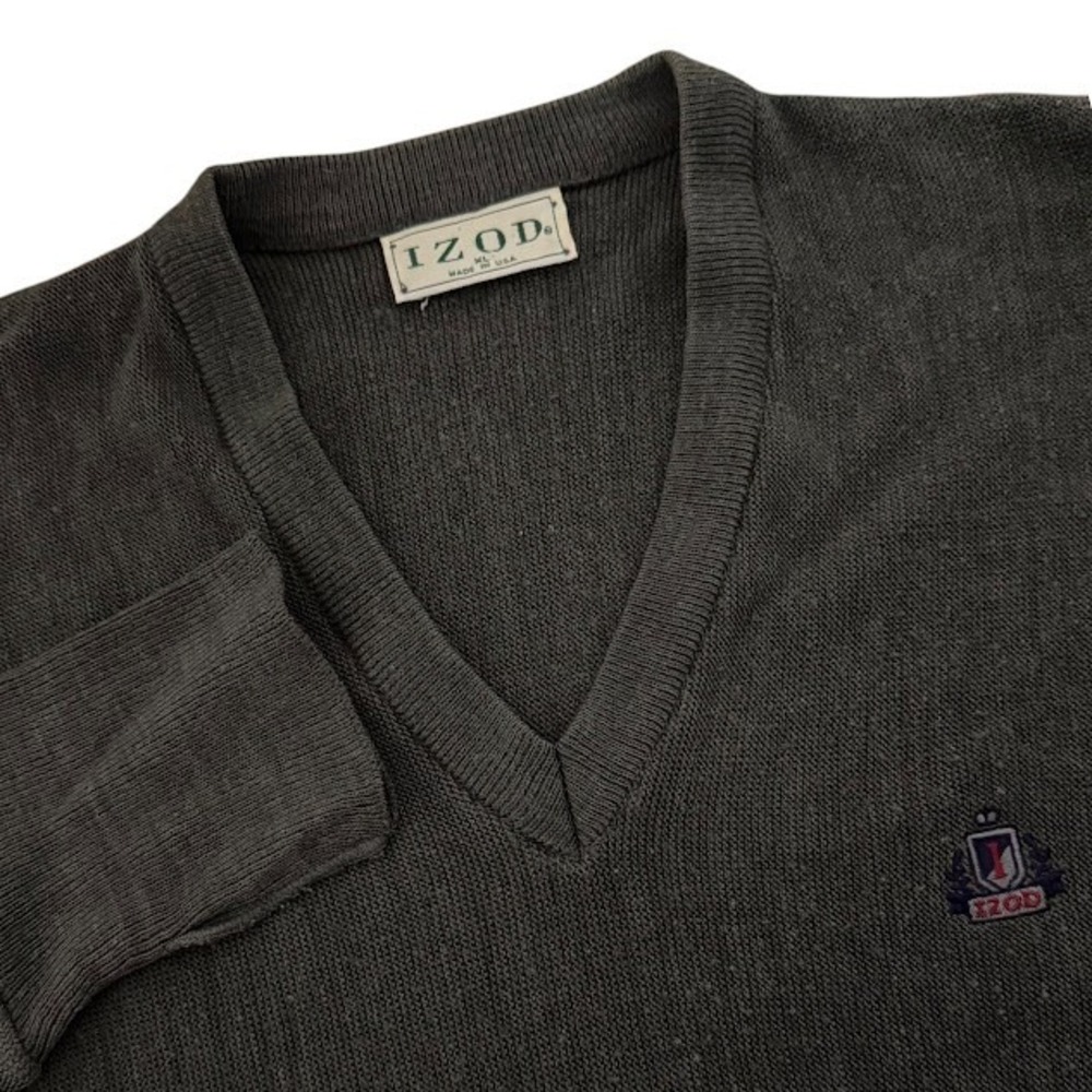 Vintage IZOD Made in‎ USA Gray V-Neck Pullover Acrylic Sweater Mens XL